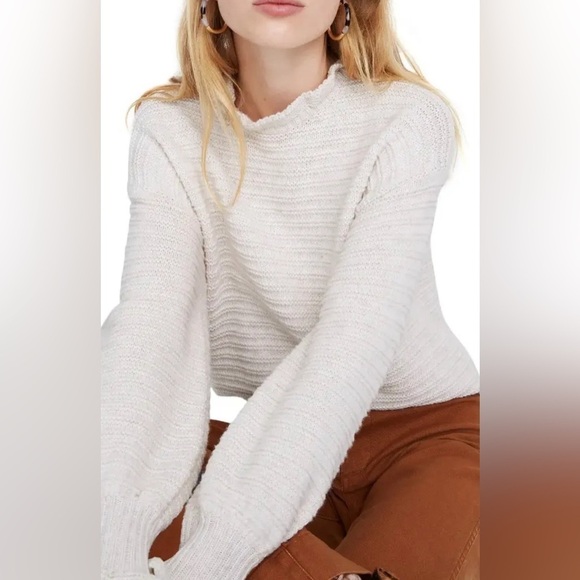 NWT Madewell Women’s Textured Ruffle Neck Sweater Cream Sz XXS - Picture 1 of 13